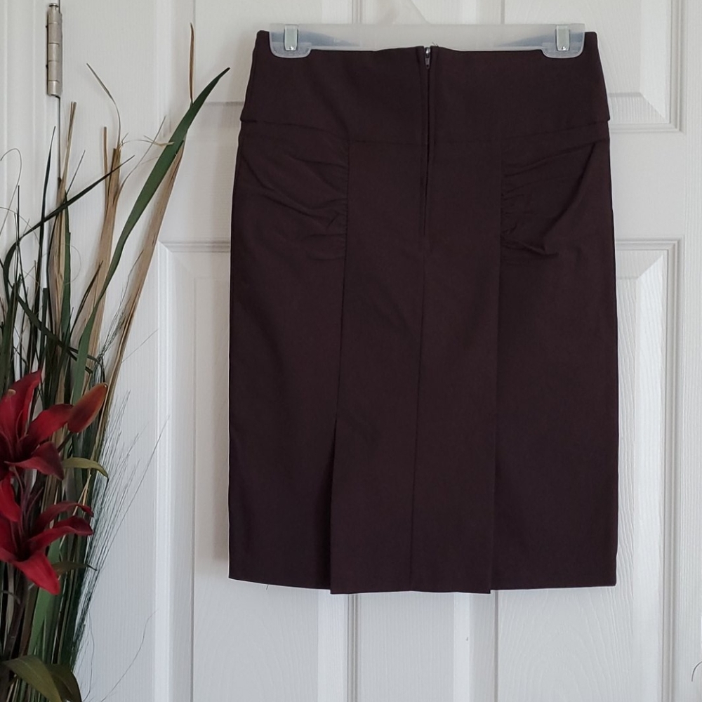 Body Central Chocolate Pencil Skirt, ruched back